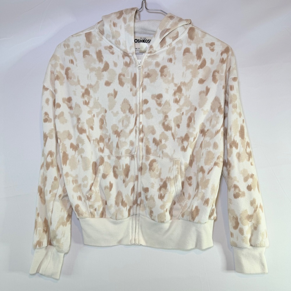 OshKosh Bgosh Girls Leopard Print Zip Up Hoodie Cream Tan Beige Size 12 12A
